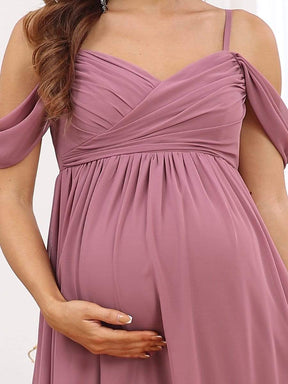 Maxi robe de maternité solide à bretelles spaghetti à épaules dénudées