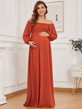 Robe de maternité en dentelle simple à manches longues #Couleur_Burnt Orange