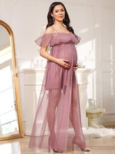 Maxi robe de maternité à bretelles fines et double épaisseur #Couleur_Orchidee