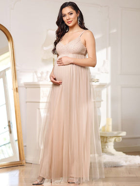 Color=Rose | Robe de maternité sexy en sequins à bretelles spaghetti-Rose 3