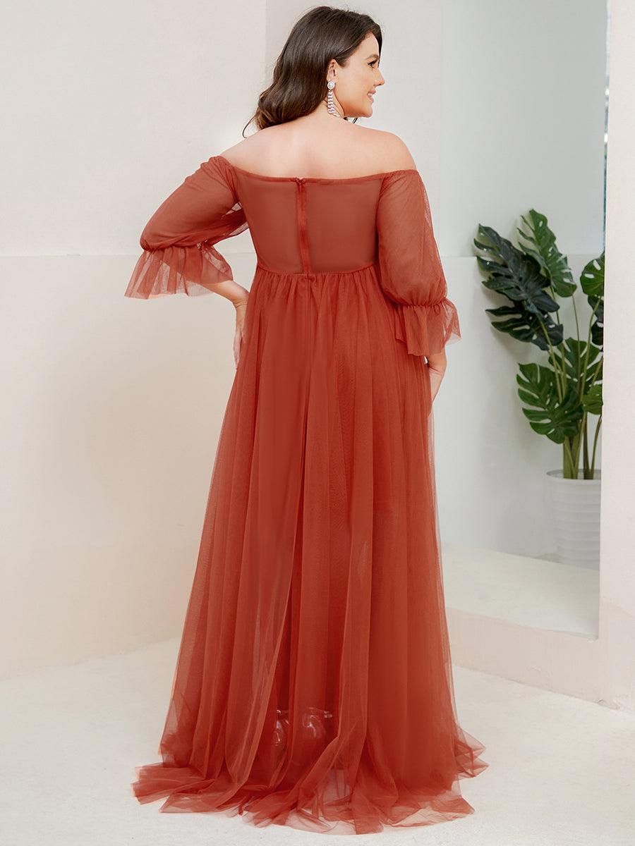 Maxi robe de maternité en tulle plissé à épaules dénudées #Couleur_Burnt Orange