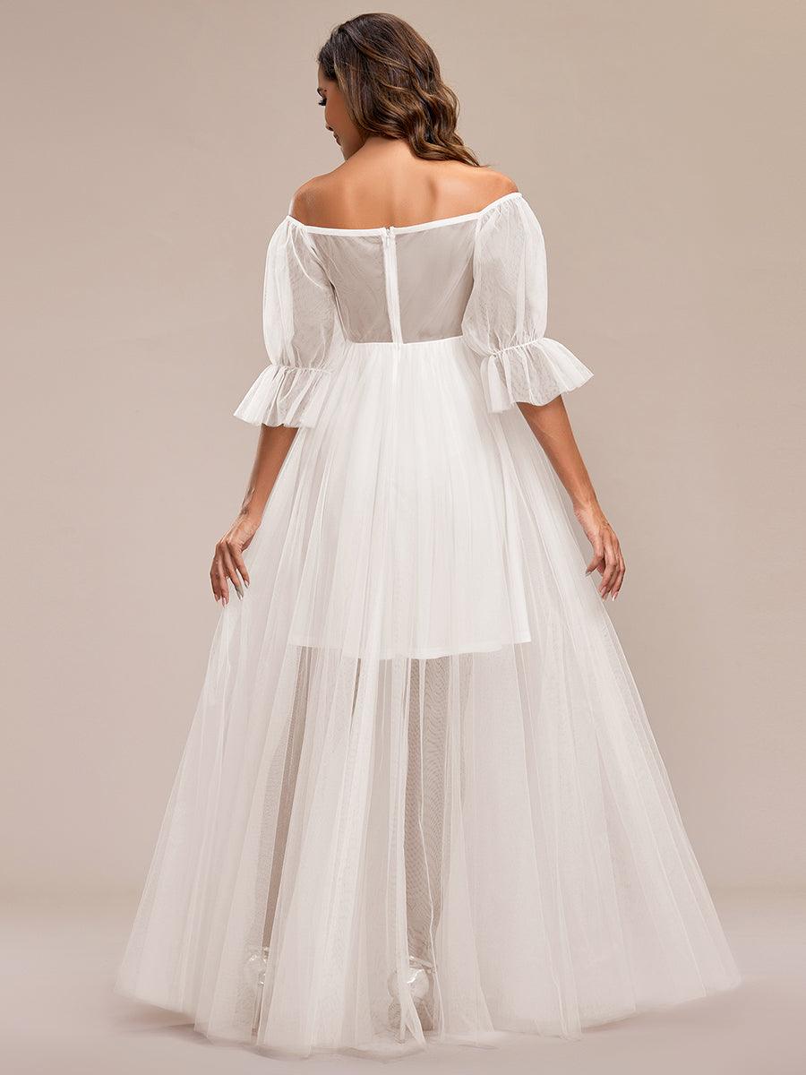 Maxi robe de maternité en tulle plissé à épaules dénudées #Couleur_creme