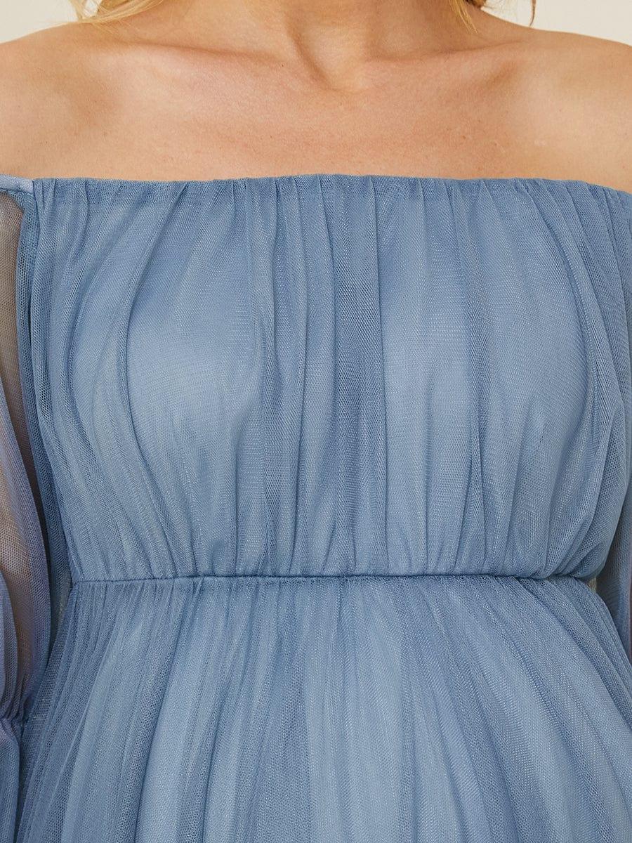 Robe Maxi de Grossesse à Double Jupe en Tulle à Epaules Dénudées de Grande Taille #Couleur_Marine Fume