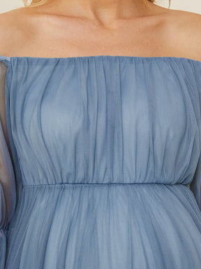 Maxi robe de maternité en tulle plissé à épaules dénudées