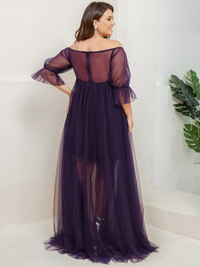 Robe Maxi de Grossesse à Double Jupe en Tulle à Epaules Dénudées de Grande Taille