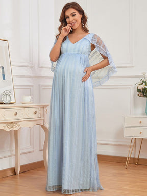 Color=Bleu Glace | Robe de grossesse Capelet en dentelle transparente-Bleu Glace 3