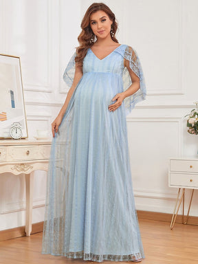 Color=Bleu Glace | Robe de grossesse Capelet en dentelle transparente-Bleu Glace 4