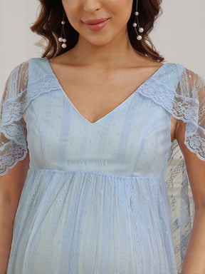 Color=Bleu Glace | Robe de grossesse Capelet en dentelle transparente-Bleu Glace 5