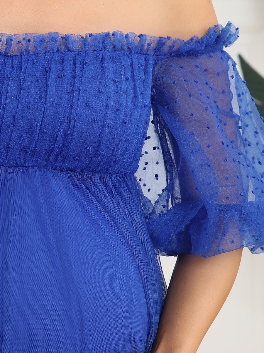 Color=Bleu Saphir | Robe de maternité transparente à épaules dénudées et longueur au sol-Bleu Saphir 5
