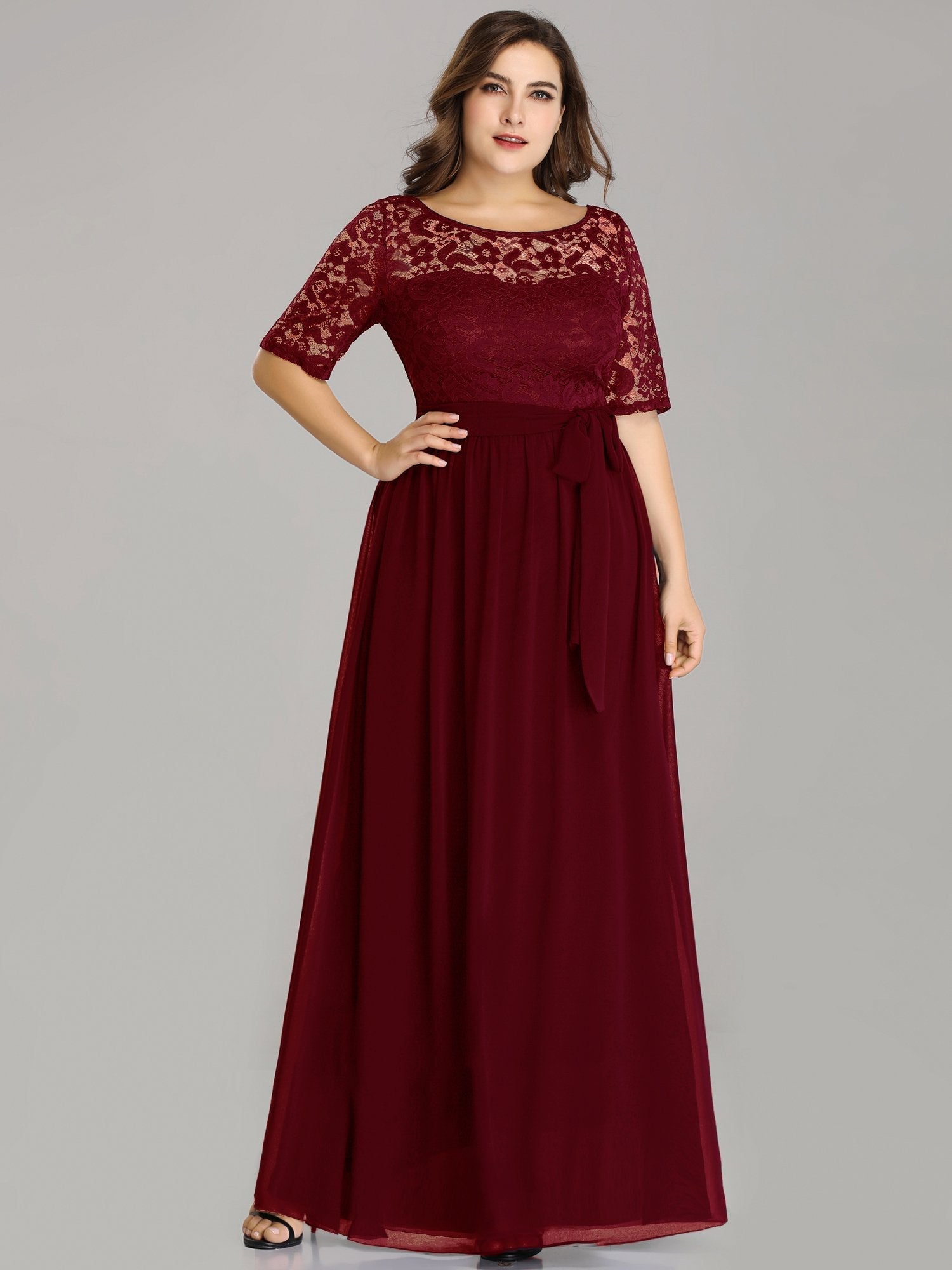 Grande taille Maxi longue dentelle Illusion Robes de mère de la mariée