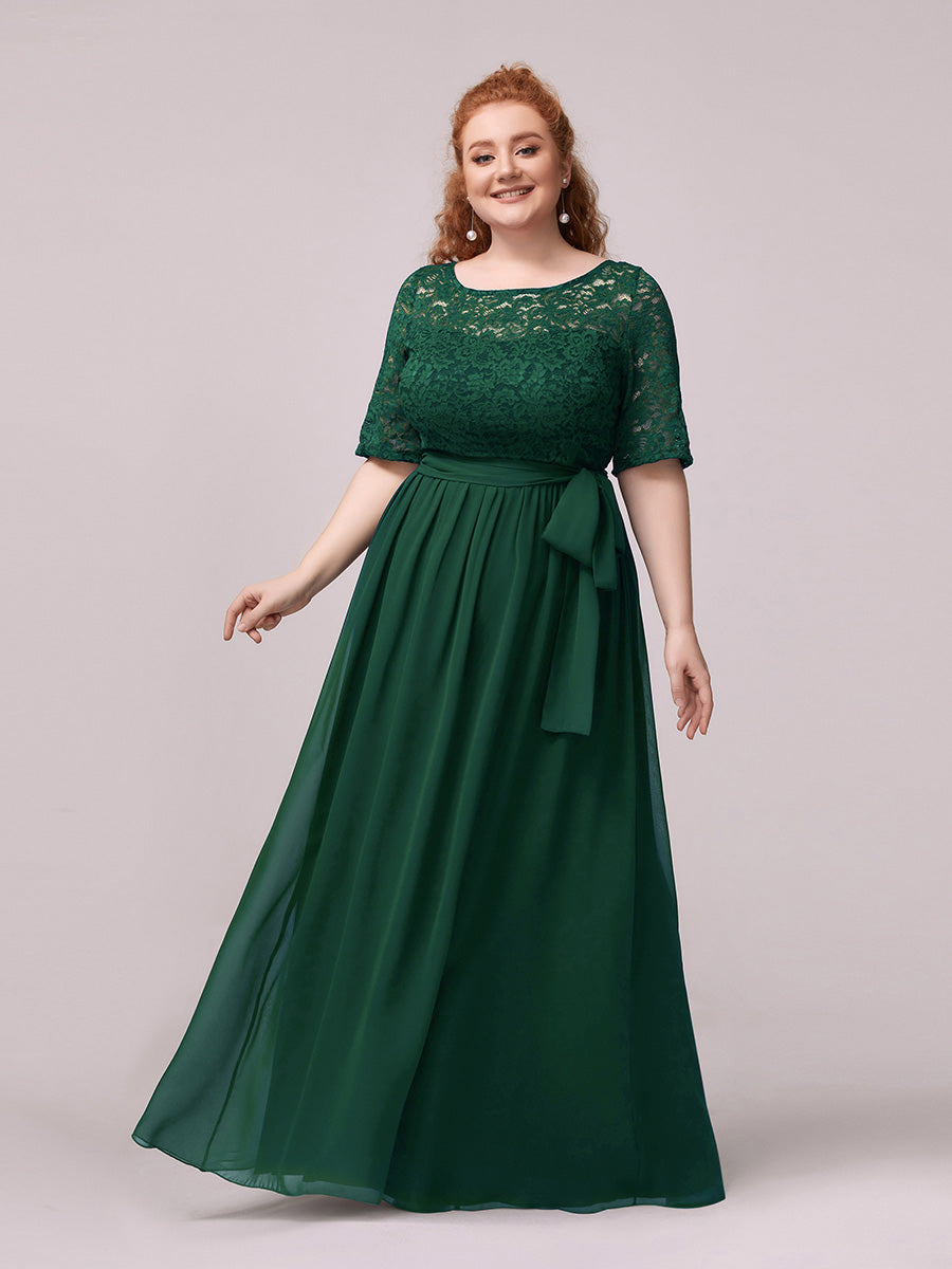 Grande taille Maxi longue dentelle Illusion Robes de mère de la mariée #Couleur_Vert Fonce