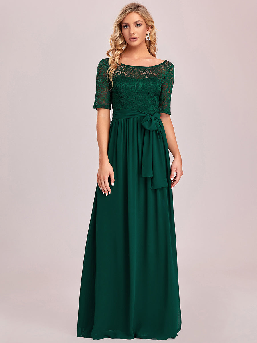 Robe de soirée élégante en dentelle et mousseline avec ceinture pour femmes #Couleur_Vert Fonce