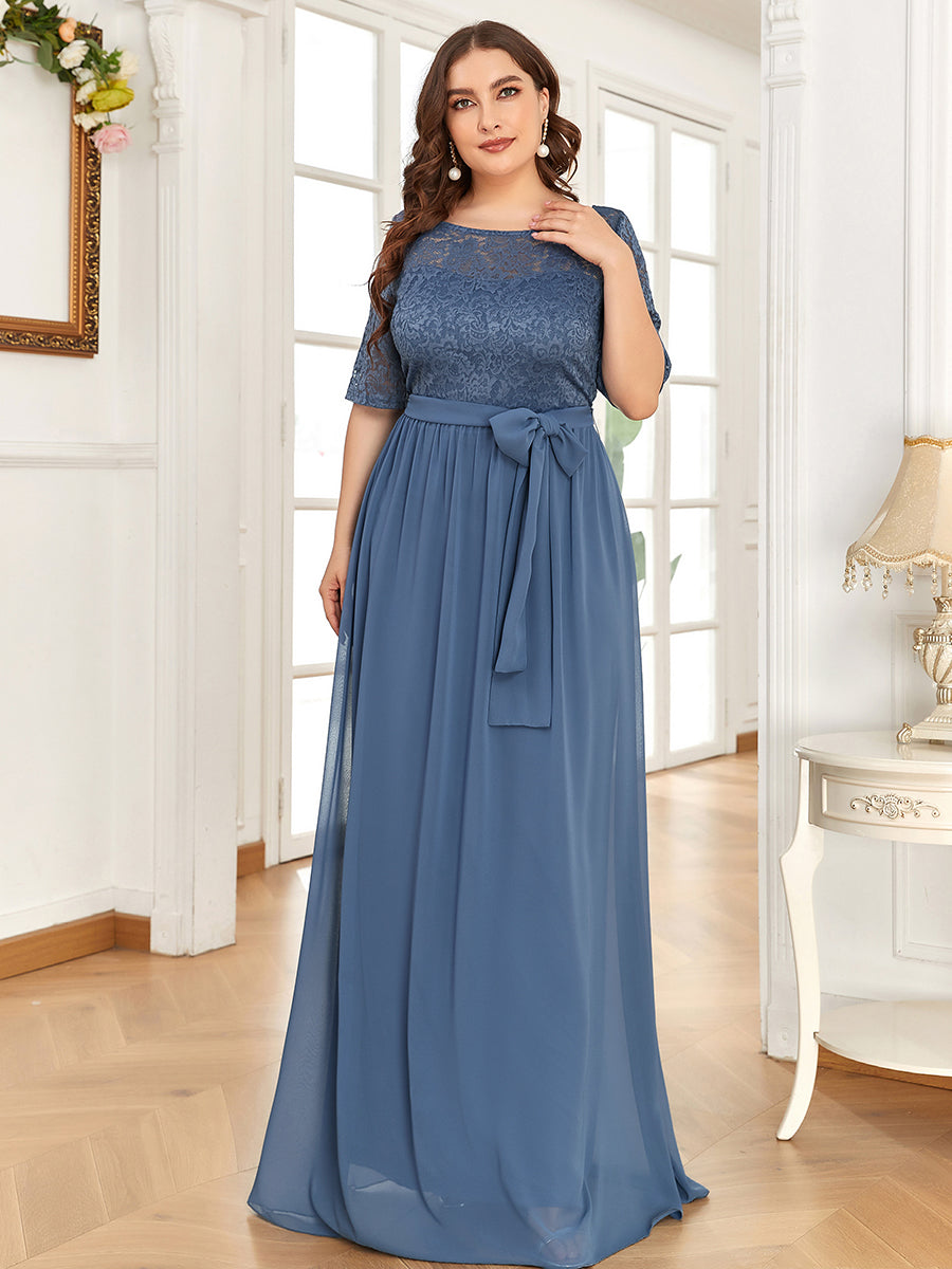 Grande taille Maxi longue dentelle Illusion Robes de mère de la mariée