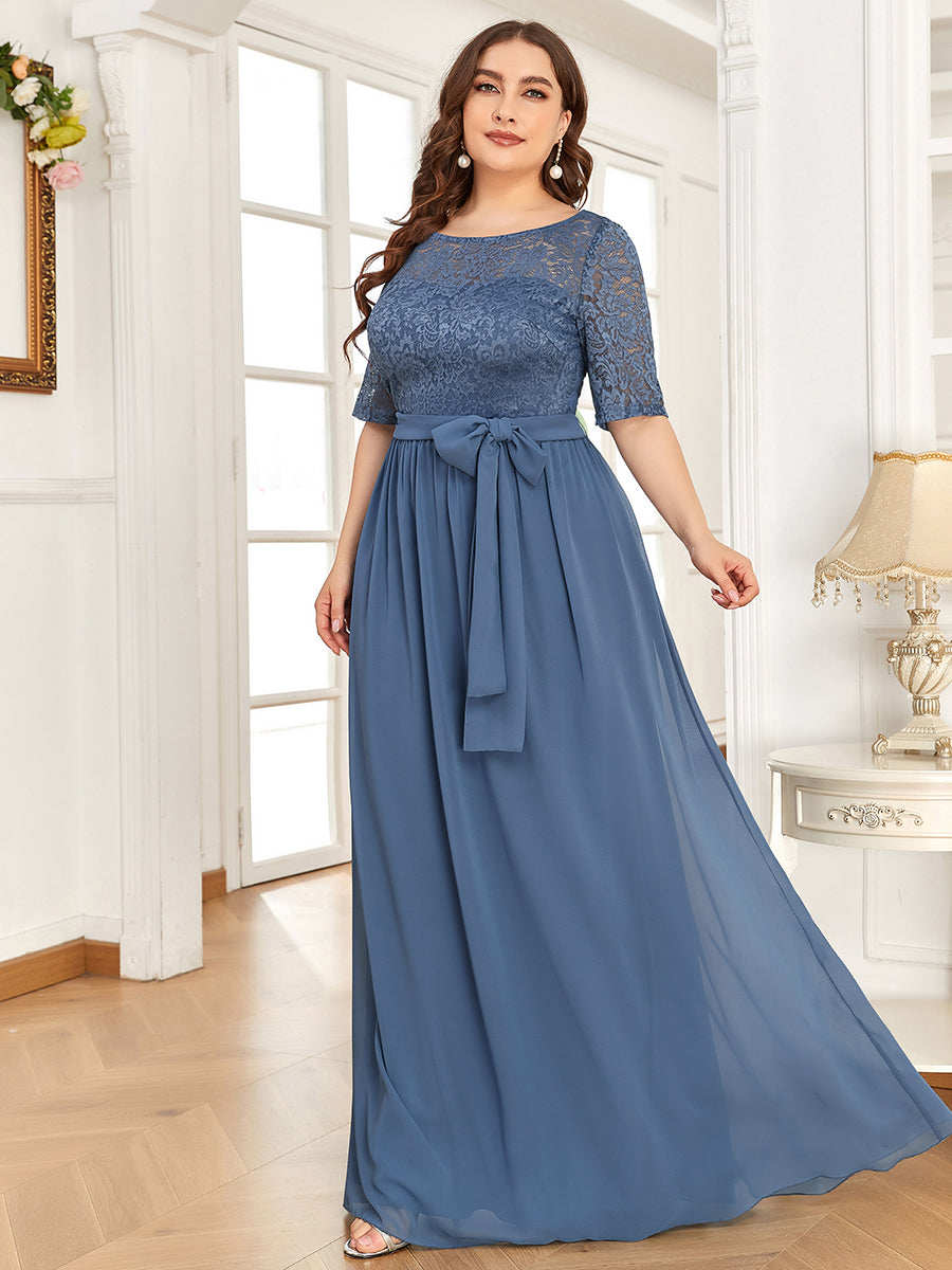 Grande taille Maxi longue dentelle Illusion Robes de mère de la mariée