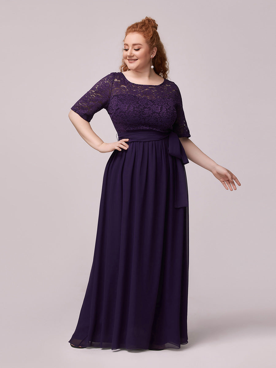 Grande taille Maxi longue dentelle Illusion Robes de mère de la mariée