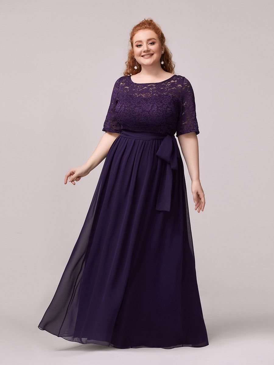 Grande taille Maxi longue dentelle Illusion Robes de mère de la mariée