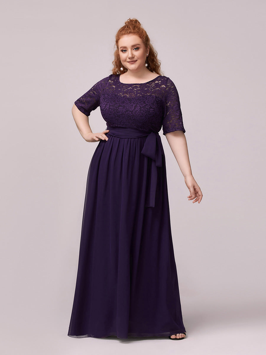 Grande taille Maxi longue dentelle Illusion Robes de mère de la mariée #Couleur_Violet Fonce