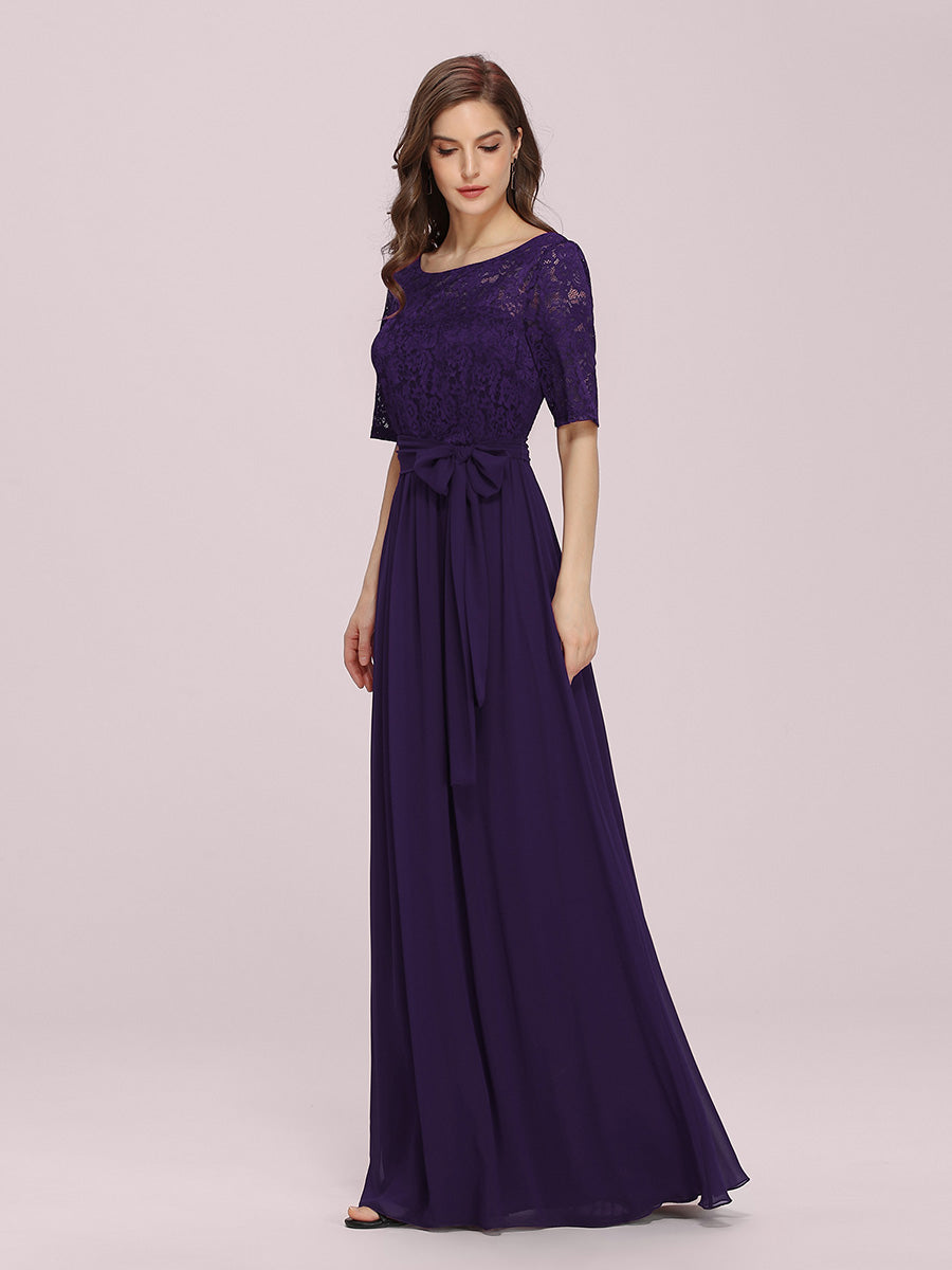 Robe de soirée élégante en dentelle et mousseline avec ceinture pour femmes #Couleur_Violet Fonce