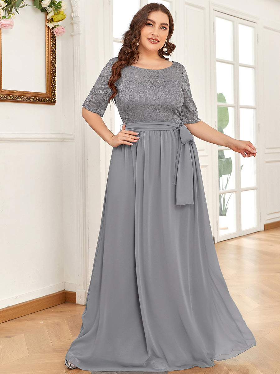 Grande taille Maxi longue dentelle Illusion Robes de mère de la mariée