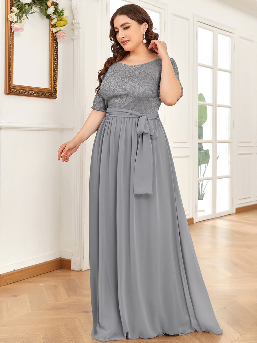 Grande taille Maxi longue dentelle Illusion Robes de mère de la mariée