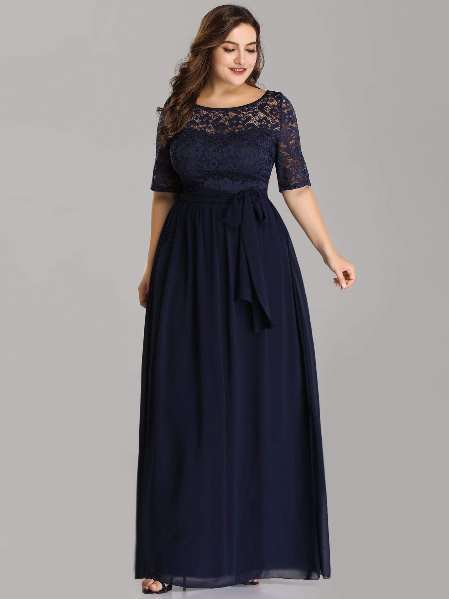 Grande taille Maxi longue dentelle Illusion Robes de mère de la mariée