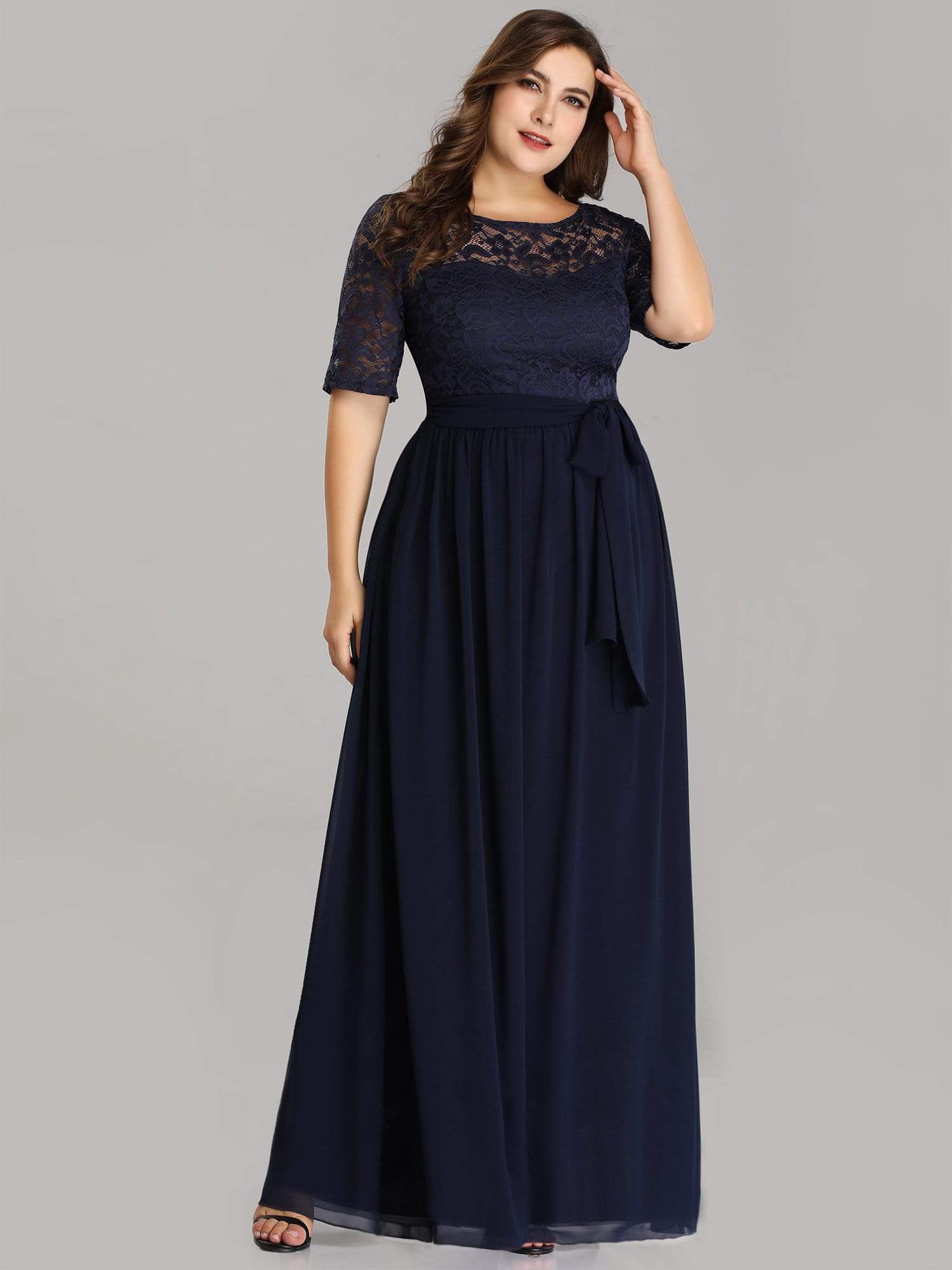 Grande taille Maxi longue dentelle Illusion Robes de mère de la mariée