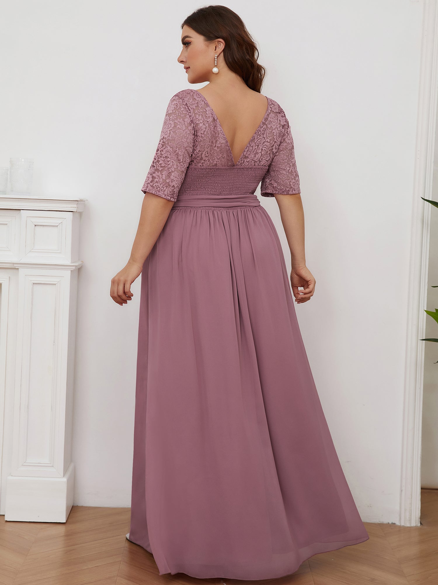 Grande taille Maxi longue dentelle Illusion Robes de mère de la mariée