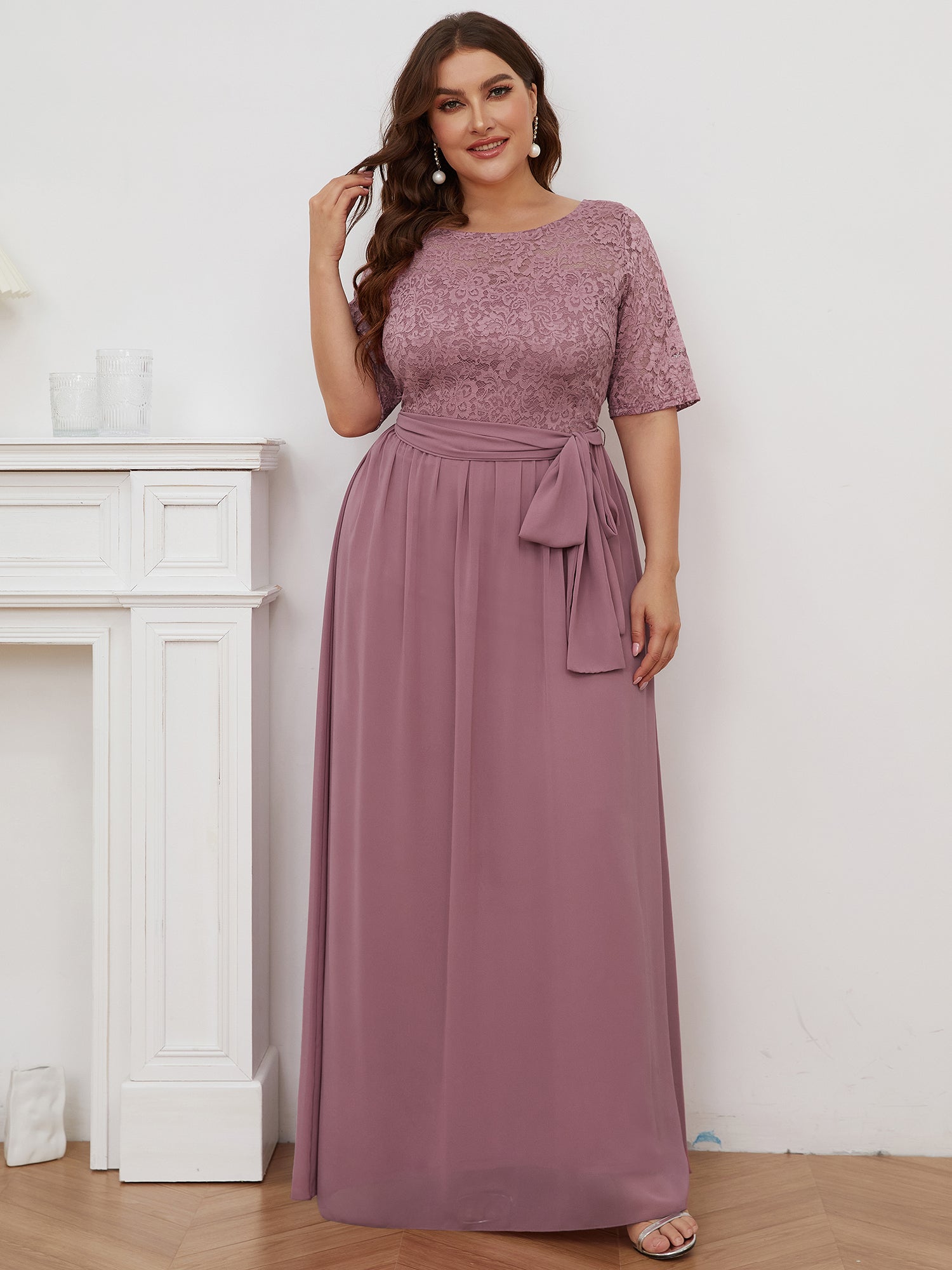 Grande taille Maxi longue dentelle Illusion Robes de mère de la mariée