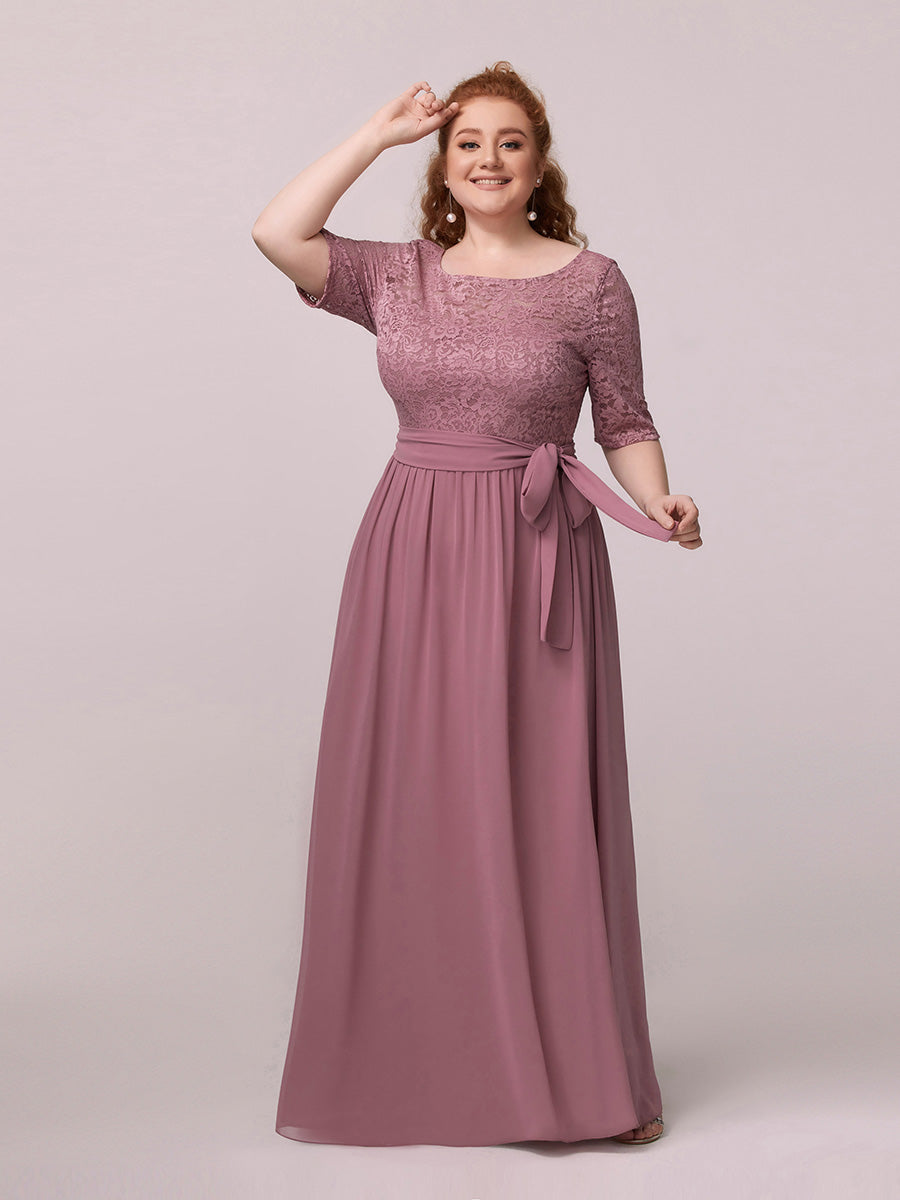 Grande taille Maxi longue dentelle Illusion Robes de mère de la mariée