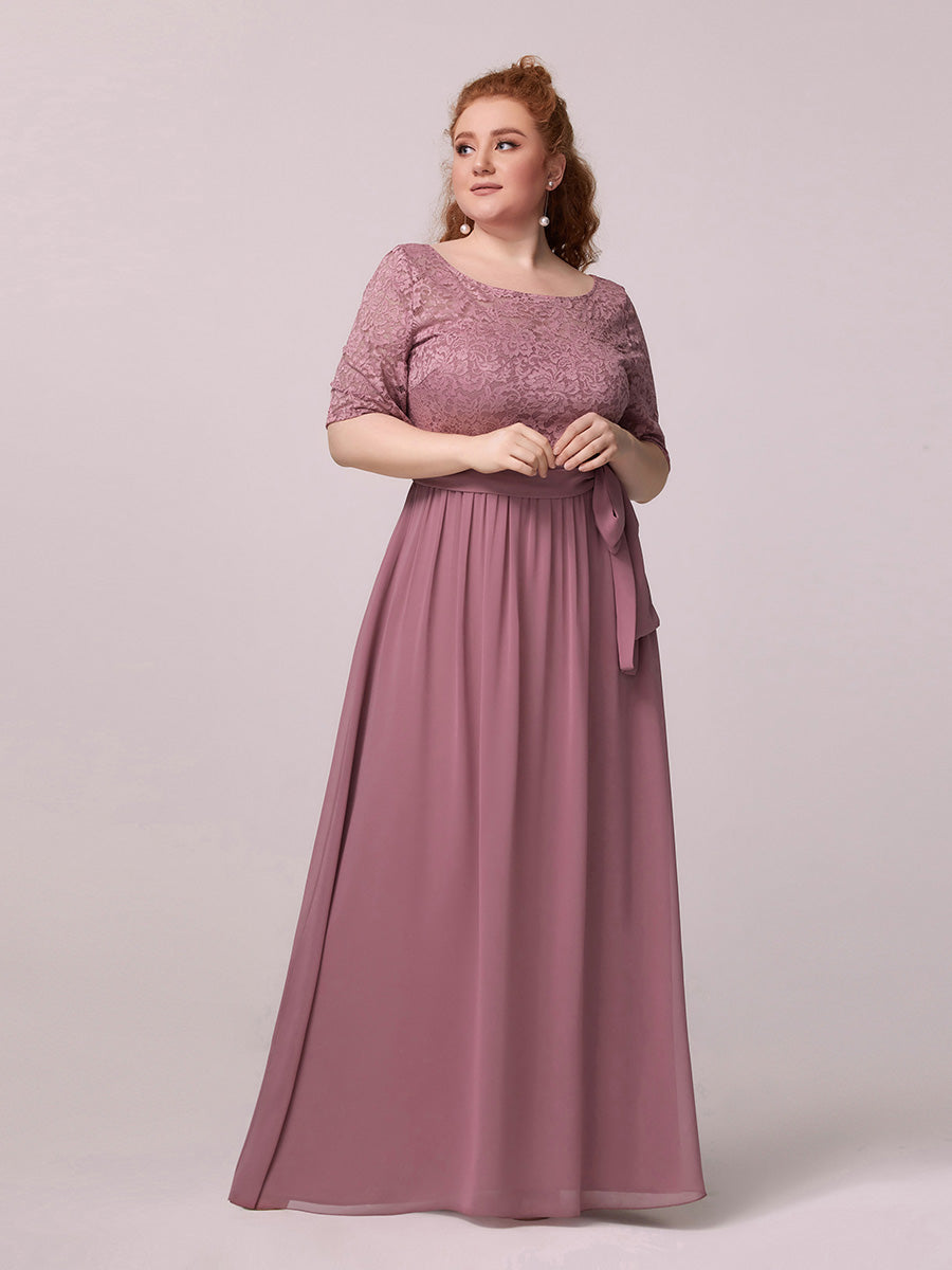 Grande taille Maxi longue dentelle Illusion Robes de mère de la mariée