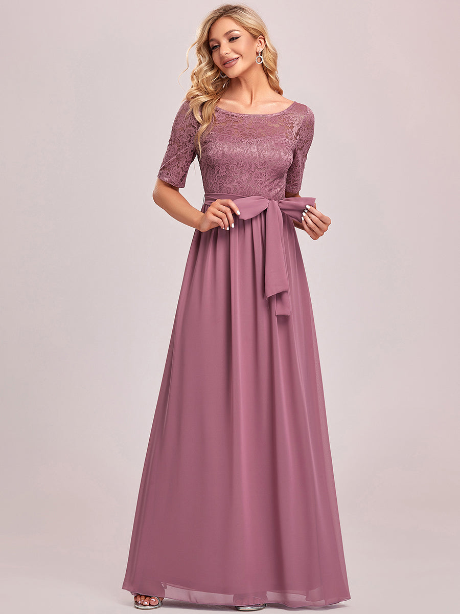 Robe de soirée élégante en dentelle et mousseline avec ceinture pour femmes #Couleur_Orchidee