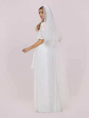 Robe de mariée simple en mousseline à demi-manches avec ceinture