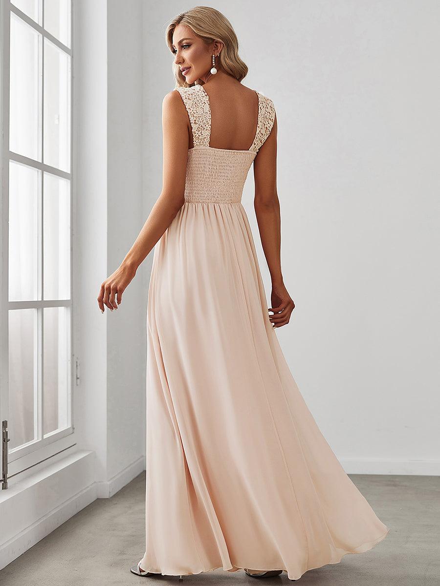 Robe de Demoiselle D'Honneur Trapèze Chiffon avec Corsage en Dentelle #Couleur_Blush