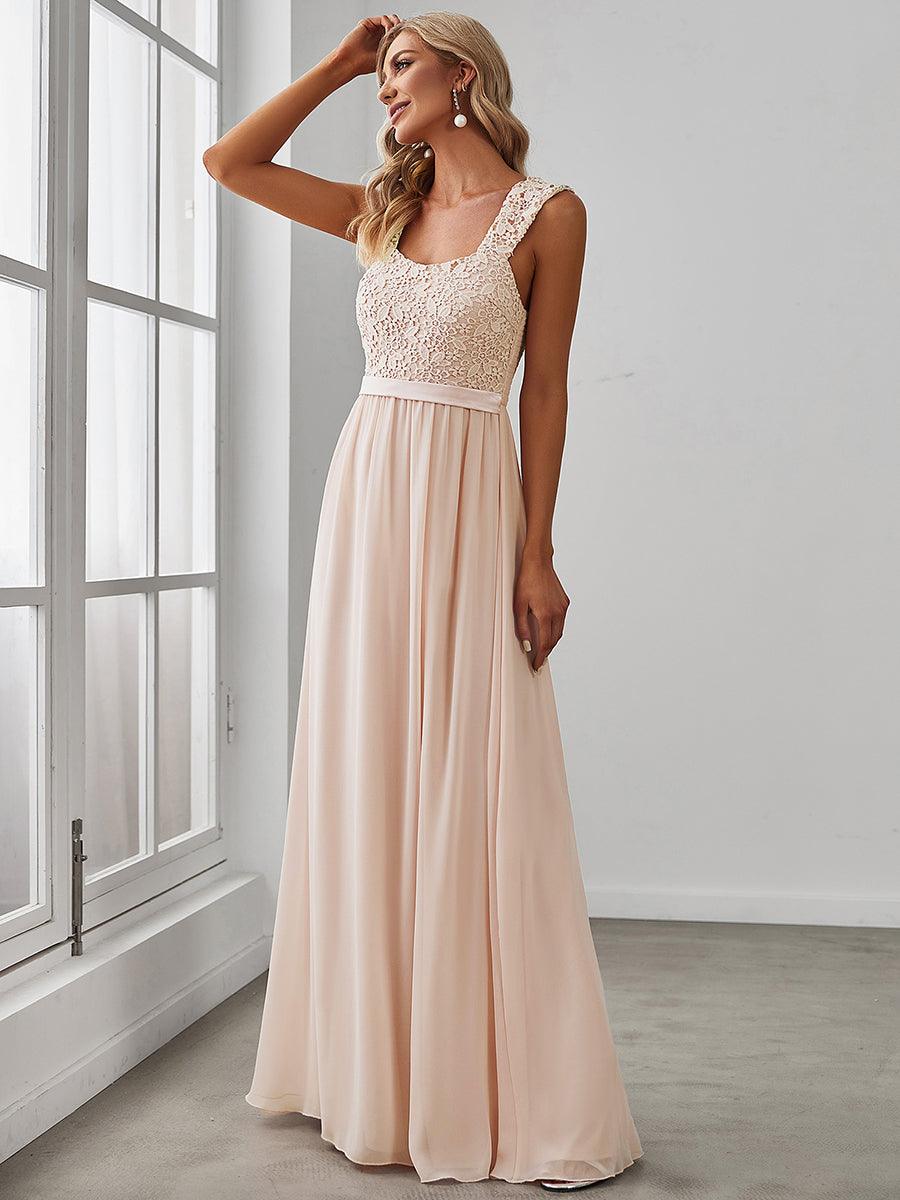 Robe de Demoiselle D'Honneur Trapèze Chiffon avec Corsage en Dentelle #Couleur_Blush