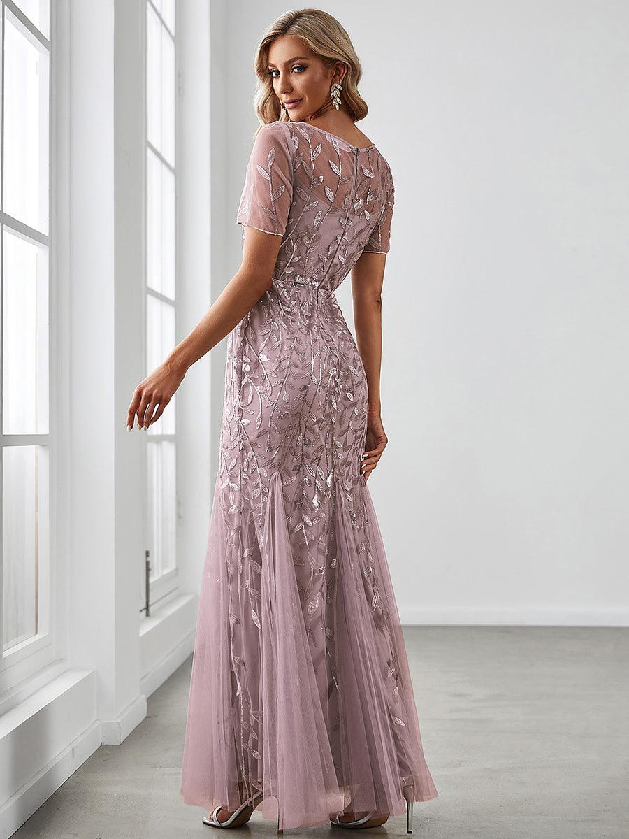 Taille personnalisée robes Longues Sirène en Tulle à Imprimé Floral et Paillettes #couleur_Lilas