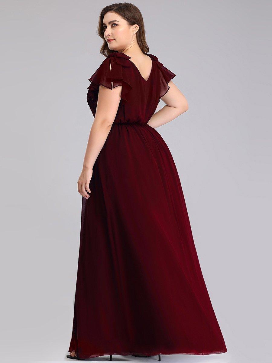 Robe Demoiselle d'Honneur Longue Grande Taille en Mousseline #Couleur_Bordeaux