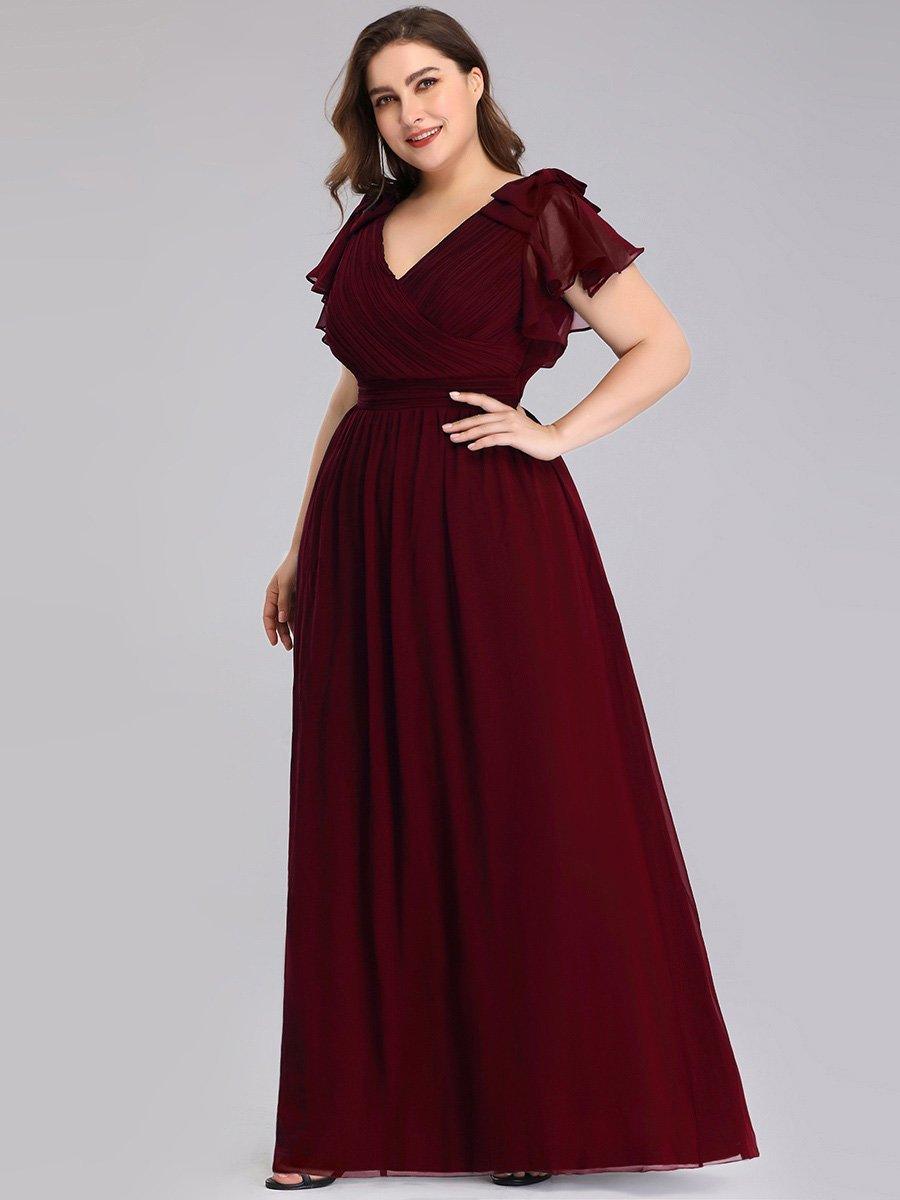 Robe Demoiselle d'Honneur Longue Grande Taille en Mousseline #Couleur_Bordeaux