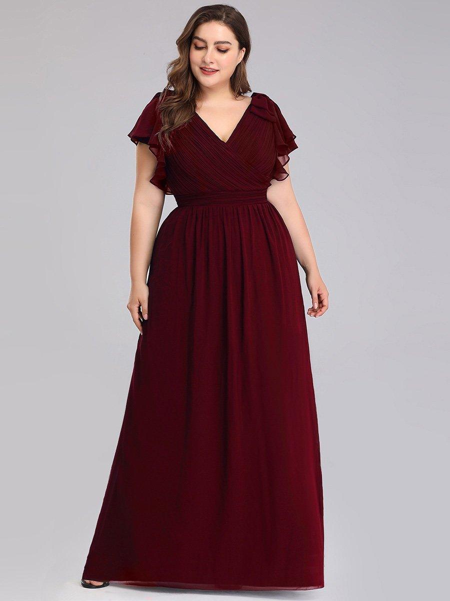 Robe Demoiselle d'Honneur Longue Grande Taille en Mousseline #Couleur_Bordeaux