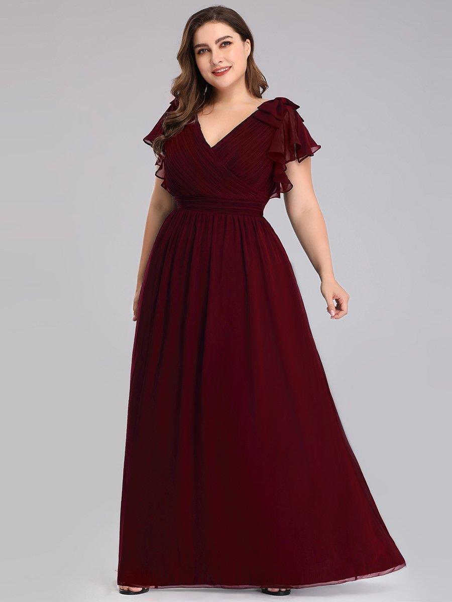 Robe Demoiselle d'Honneur Longue Grande Taille en Mousseline #Couleur_Bordeaux