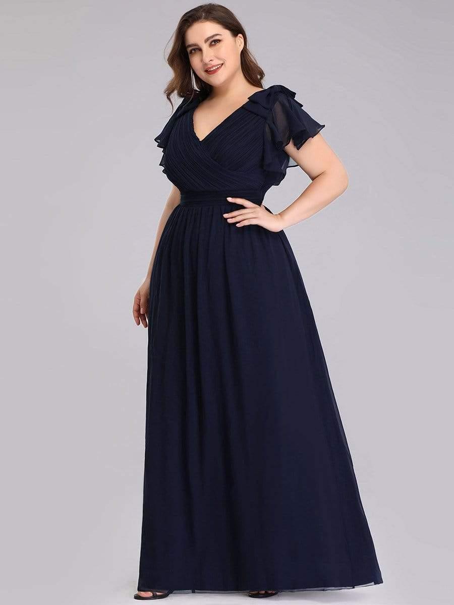 Robe Demoiselle d'Honneur Longue Grande Taille en Mousseline #Couleur_Bleu Marine