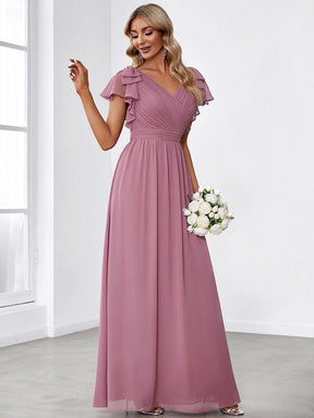 Taille Personnalisée Robe Demoiselle d'Honneur Longue en Mousseline avec Manches à Volants