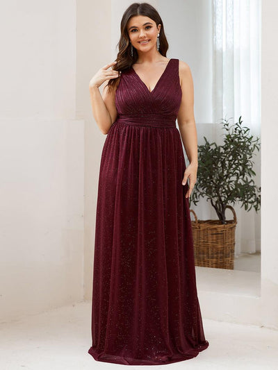 pretty STERLING|Robe de Soirée Grande Taille Longue Scintillante à Col en V