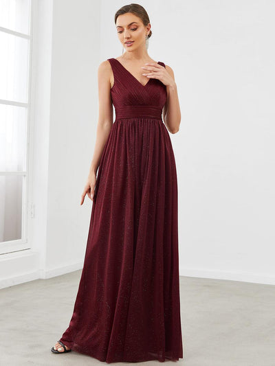 ever STERLING|Robes de soirée scintillantes de longueur de plancher de double col en V pour la fête