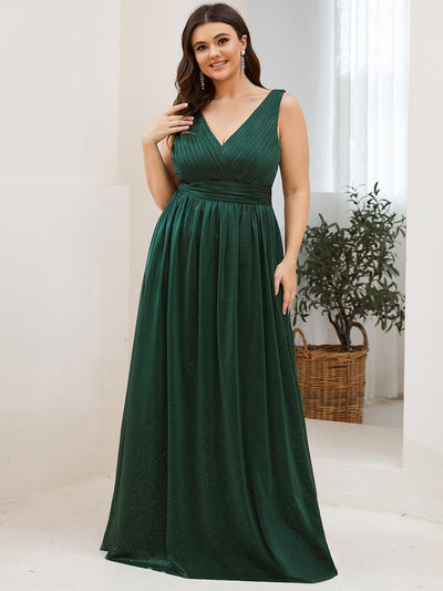 pretty STERLING|Robe de Soirée Grande Taille Longue Scintillante à Col en V