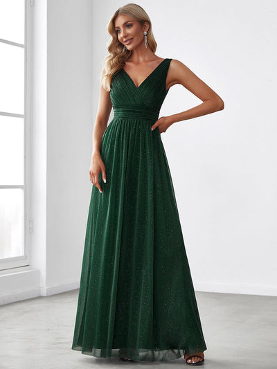 ever STERLING|Robe de Soirée Longue Scintillante à Col en V Profond