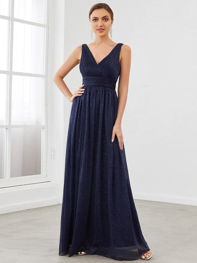 ever STERLING|Robe de Soirée Longue Scintillante à Col en V Profond
