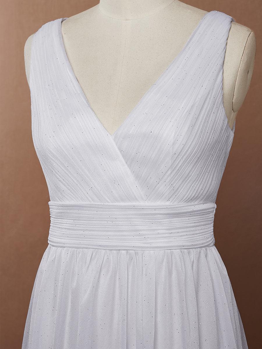 Robe de Soirée Grande Taille Longue Scintillante à Col en V #Couleur_Blanc