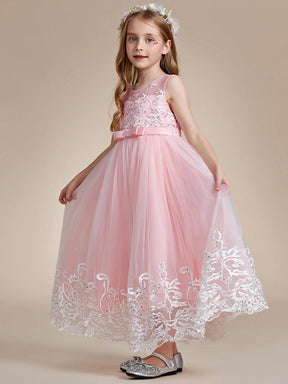 Robe Enfant d'Honneur Princesse en Tulle Aappliques délicates nœud papillon