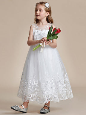 Robe Enfant d'Honneur Princesse en Tulle Aappliques délicates nœud papillon