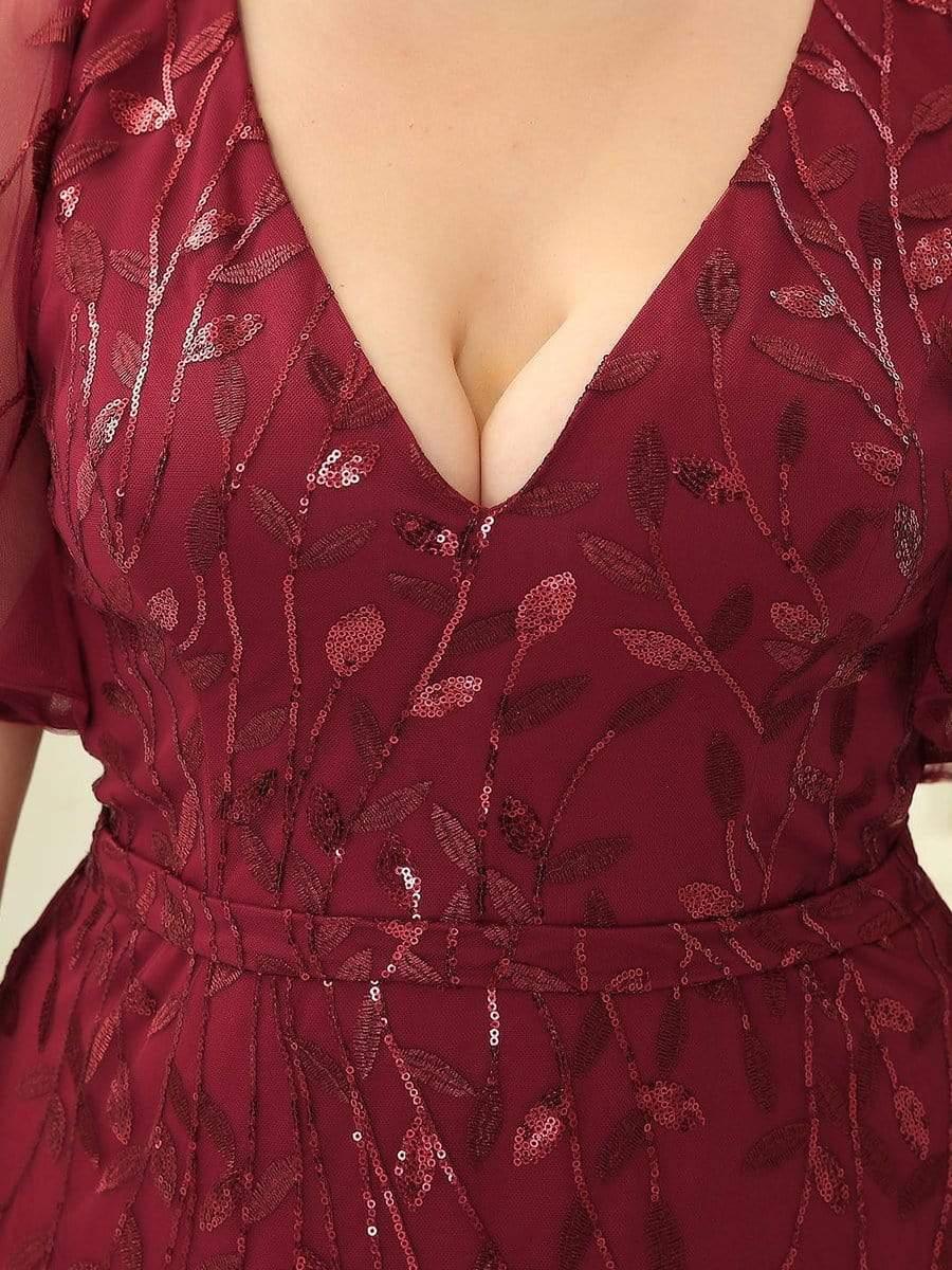 Robe de Soirée Longue Grande Taille Sirène à Pailletée à Col en V